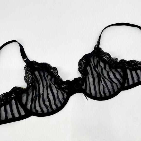 Elle Macopherson Black Mesh Striped Ulined Bra - Picture 1 of 4